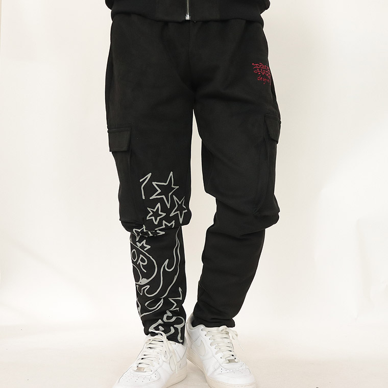 【Ed Hardy】刺繍プリント起毛プレーティングパンツ