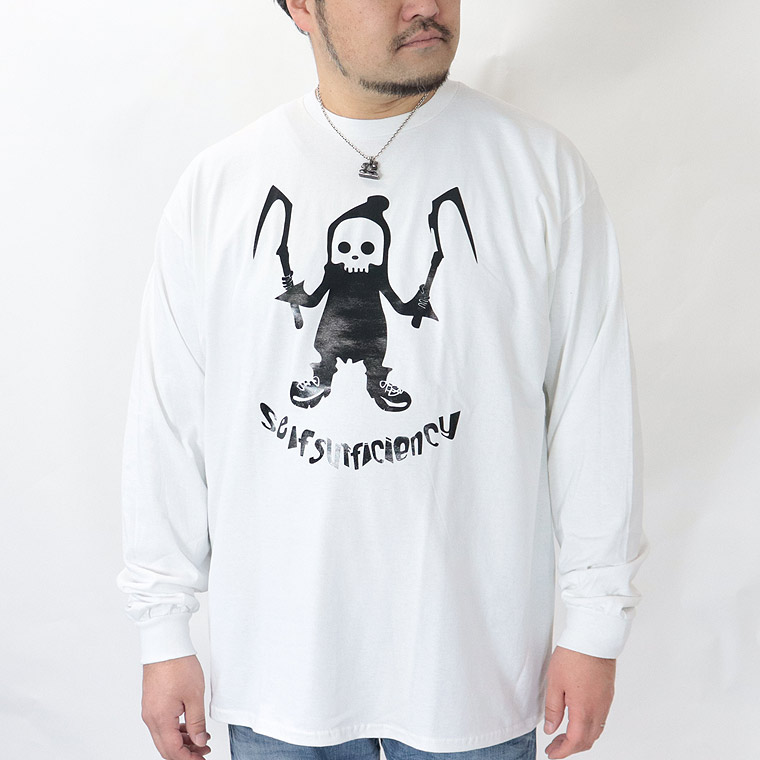 【大きいサイズ】鎌持ち髑髏イラスト長袖Tシャツ