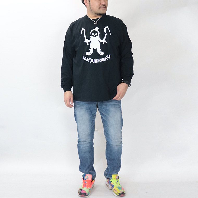 【大きいサイズ】鎌持ち髑髏イラスト長袖Tシャツ