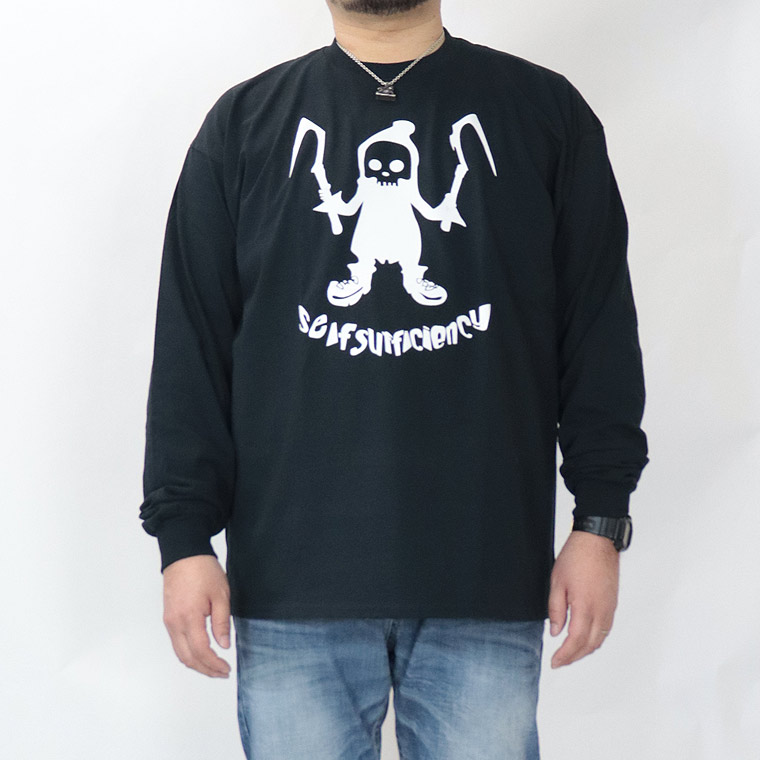 【大きいサイズ】鎌持ち髑髏イラスト長袖Tシャツ