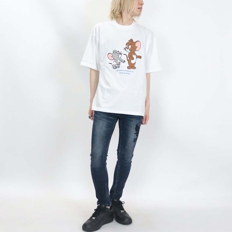 【TOM and JERRY (トムとジェリー)】半袖Ｔシャツ/ﾀﾌｨ&ｼﾞｪﾘｰｻｶﾞﾗ刺繍/ (ペアルック・アメカジ系)