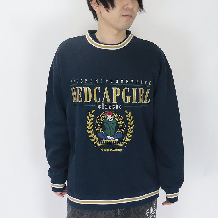 【RED CAP GIRL】ラインリブフロント刺繍トレーナー