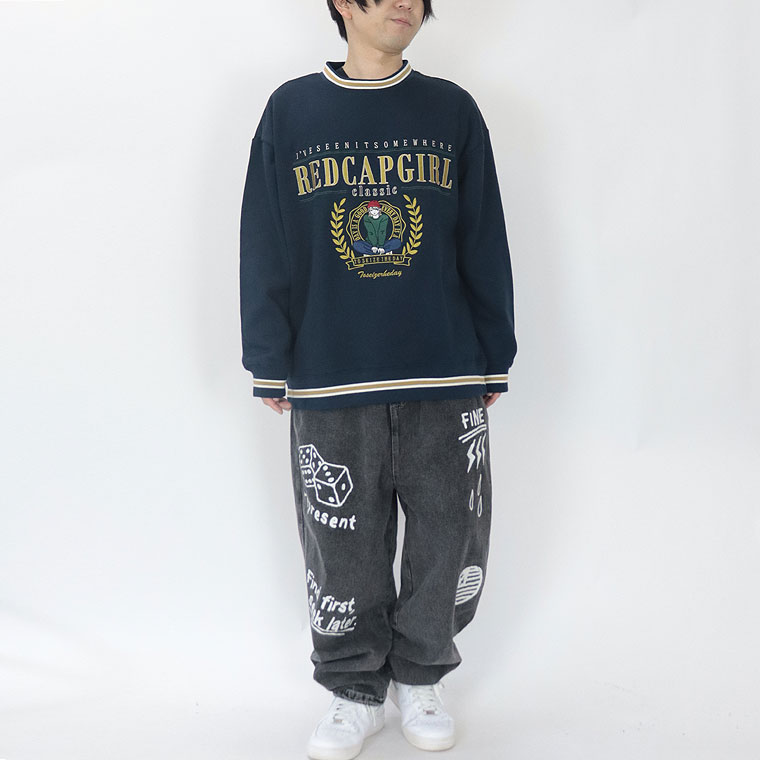 【RED CAP GIRL】ラインリブフロント刺繍トレーナー