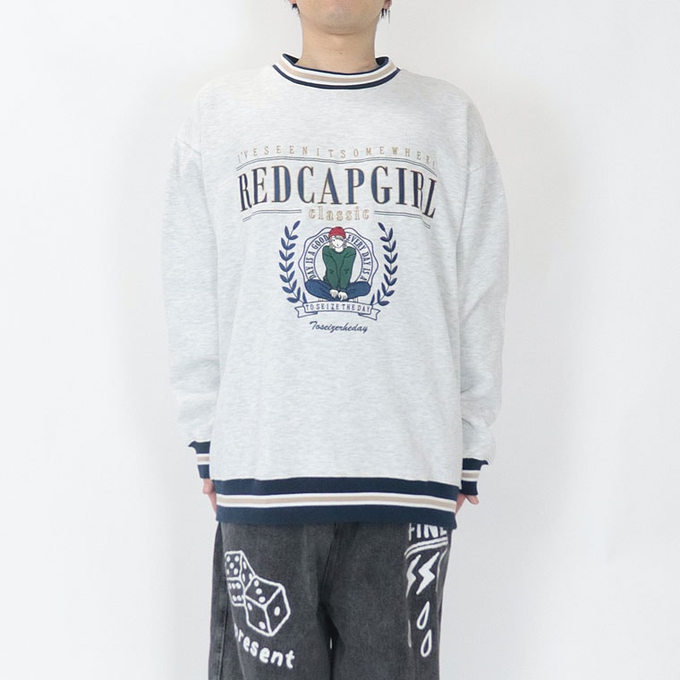 【RED CAP GIRL】ラインリブフロント刺繍トレーナー