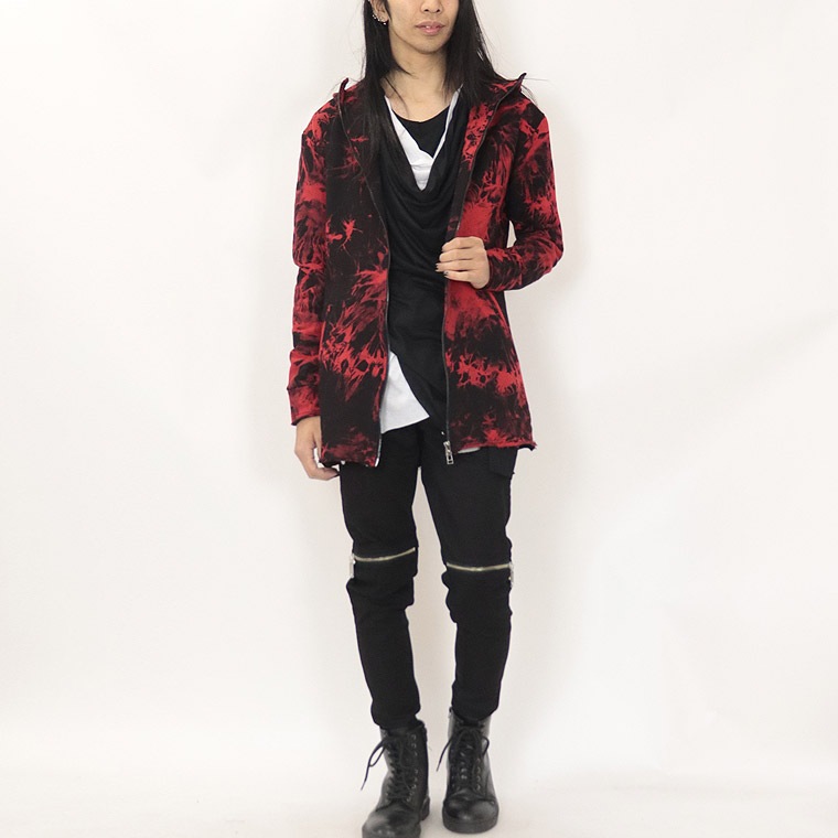 【BERNINGS SHO】ムラ染めカットオフ加工ハイネックZIPパーカー