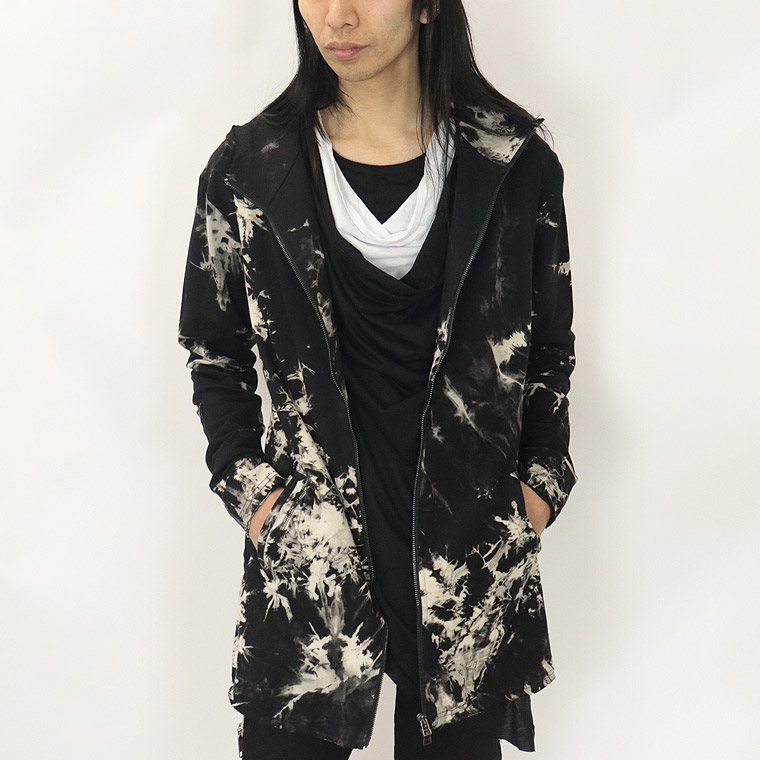 【BERNINGS SHO】ムラ染めカットオフ加工ハイネックZIPパーカー