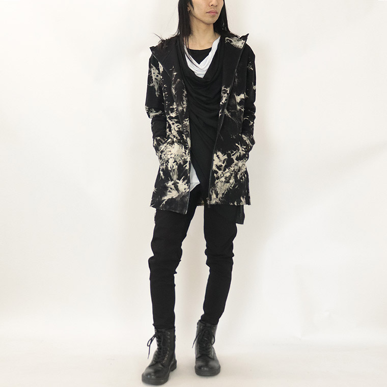 【BERNINGS SHO】ムラ染めカットオフ加工ハイネックZIPパーカー