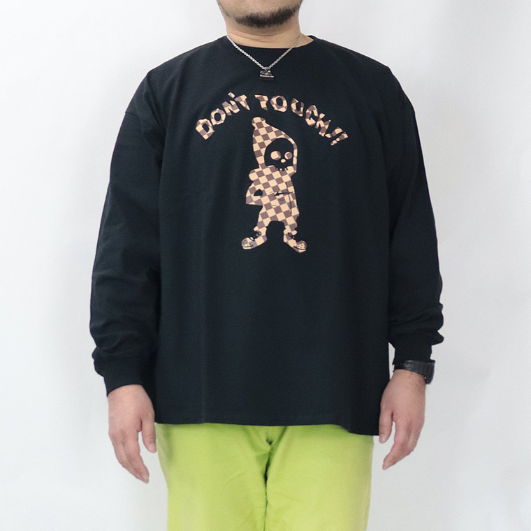 【大きいサイズ】イラストブロックチェックプリント 長袖Tシャツ