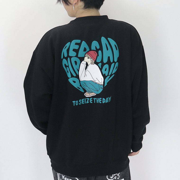 【RED CAP GIRL】発泡ハートプリント裏起毛トレーナー