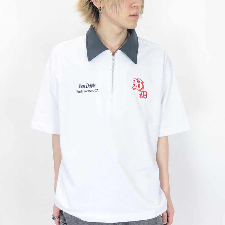 ラスワンセール35%OFF【BEN DAVIS(ベンデイビス)】ハーフZIP胸ロゴ刺繍半袖(ペアルック・アメカジ系)