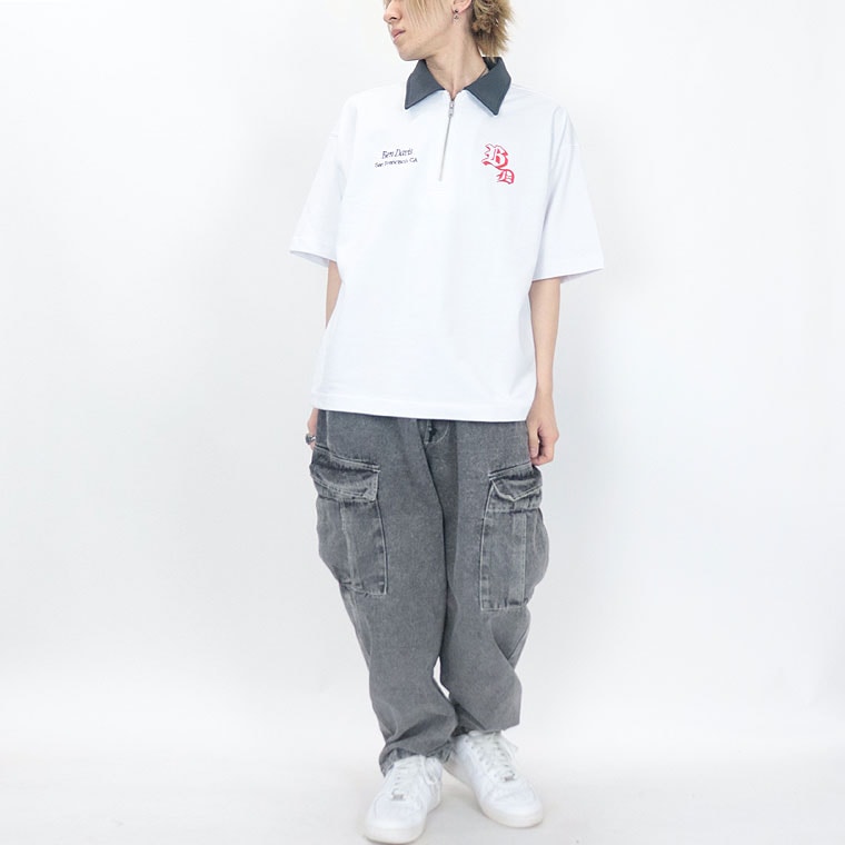 ラスワンセール35%OFF【BEN DAVIS(ベンデイビス)】ハーフZIP胸ロゴ刺繍半袖(ペアルック・アメカジ系)