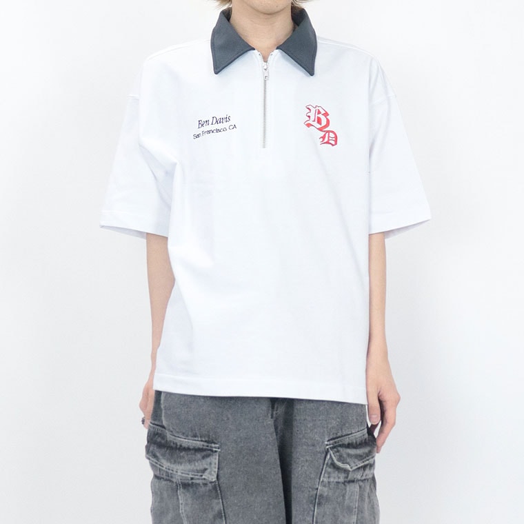 ラスワンセール35%OFF【BEN DAVIS(ベンデイビス)】ハーフZIP胸ロゴ刺繍半袖(ペアルック・アメカジ系)