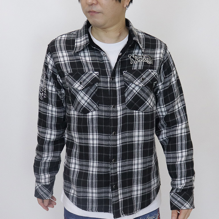 【NORTON】コーデュロイ使い長袖チェックシャツ