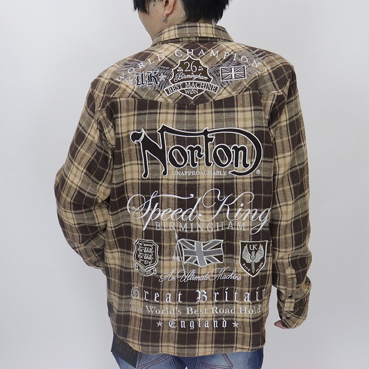 【NORTON】コーデュロイ使い長袖チェックシャツ