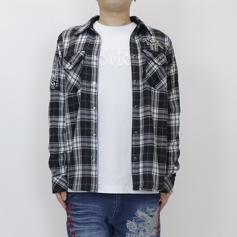 【NORTON】コーデュロイ使い長袖チェックシャツ