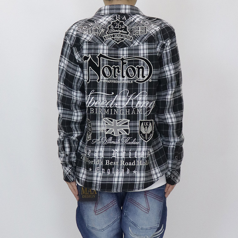 【NORTON】コーデュロイ使い長袖チェックシャツ