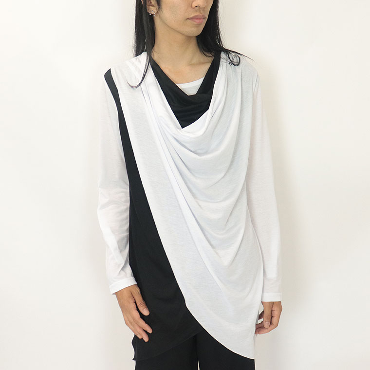 【BERNINGS SHO】配色切り替えフェイクレイヤードドレープＴシャツ