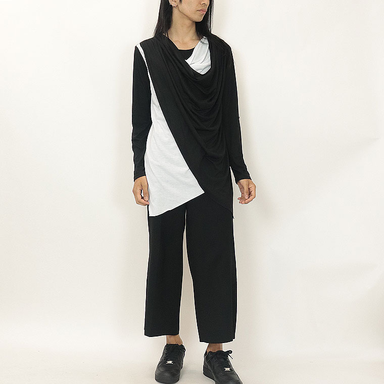 【BERNINGS SHO】配色切り替えフェイクレイヤードドレープＴシャツ