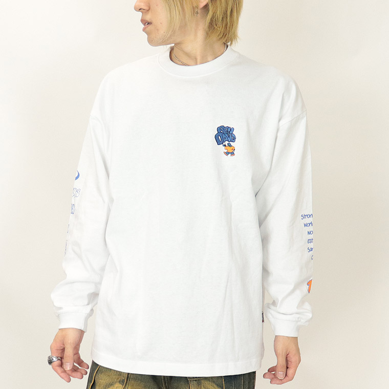 ラスワン売り尽くしセール45%OFF【BEN DAVISベンデイビス】左胸刺繍+袖＆背面プリント/長袖Ｔシャツ (ペアルック・アメカジ系)