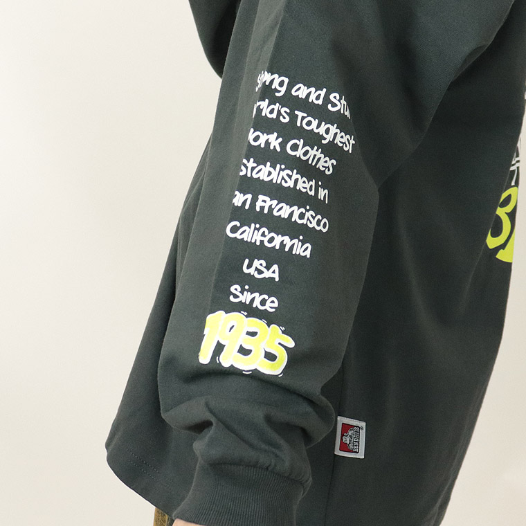 ラスワン売り尽くしセール45%OFF【BEN DAVISベンデイビス】左胸刺繍+袖＆背面プリント/長袖Ｔシャツ (ペアルック・アメカジ系)