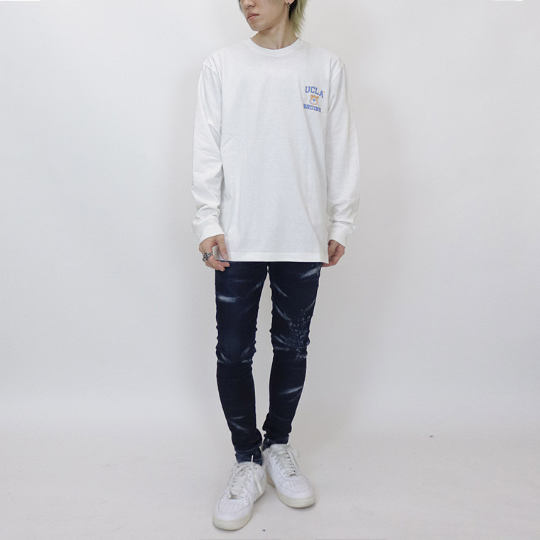 【UCLA/ユーシーエルエー：ジョープリントTシャツ】長袖☆綿100% アメカジ ストリート ユニセックス ペア 254AN1LT197 グレー(チャコール) ホワイト 新品未使用 少量入荷 送料無料