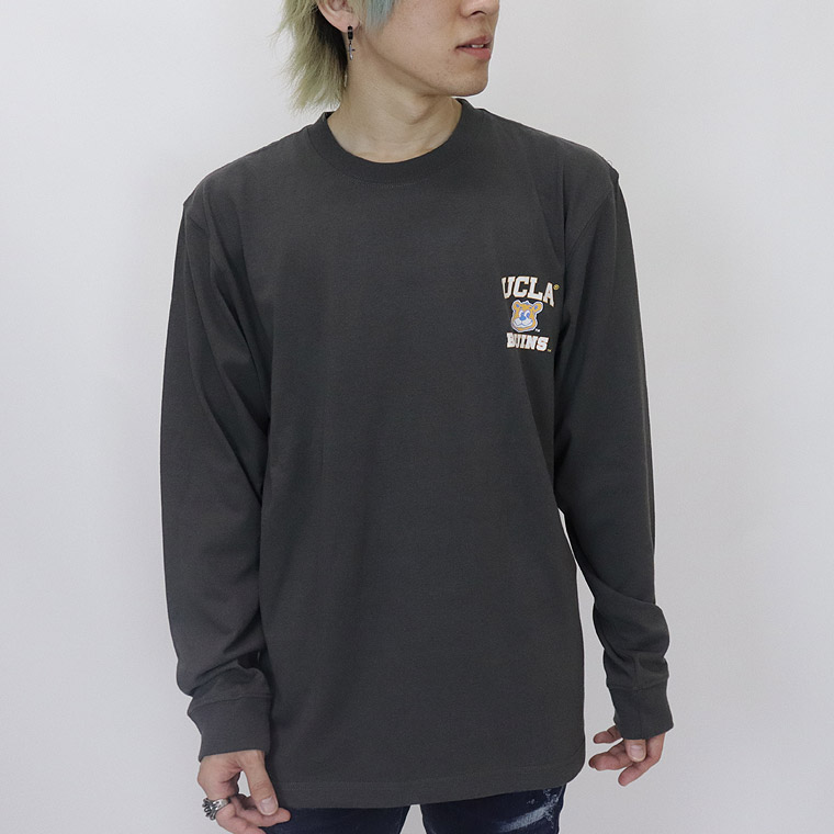 【UCLA/ユーシーエルエー：ジョープリントTシャツ】長袖☆綿100% アメカジ ストリート ユニセックス ペア 254AN1LT197 グレー(チャコール) ホワイト 新品未使用 少量入荷 送料無料