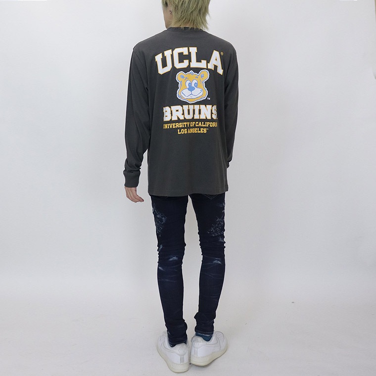 【UCLA/ユーシーエルエー：ジョープリントTシャツ】長袖☆綿100% アメカジ ストリート ユニセックス ペア 254AN1LT197 グレー(チャコール) ホワイト 新品未使用 少量入荷 送料無料