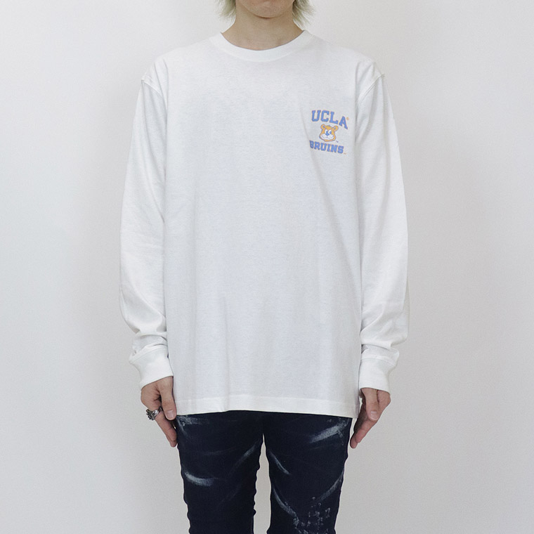 【UCLA/ユーシーエルエー：ジョープリントTシャツ】長袖☆綿100% アメカジ ストリート ユニセックス ペア 254AN1LT197 グレー(チャコール) ホワイト 新品未使用 少量入荷 送料無料