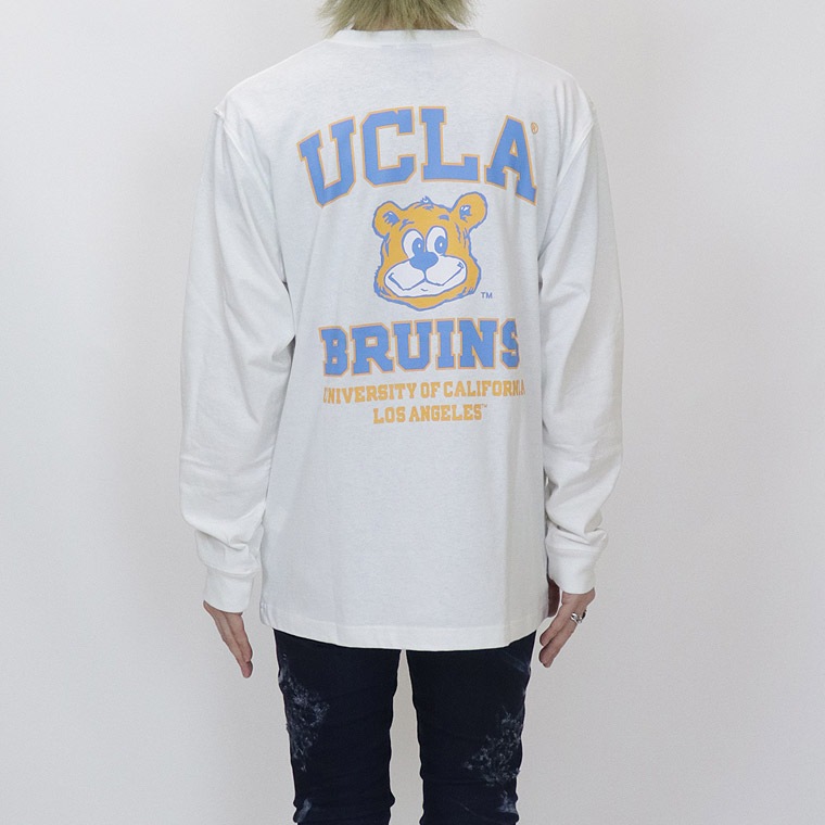 【UCLA/ユーシーエルエー：ジョープリントTシャツ】長袖☆綿100% アメカジ ストリート ユニセックス ペア 254AN1LT197 グレー(チャコール) ホワイト 新品未使用 少量入荷 送料無料
