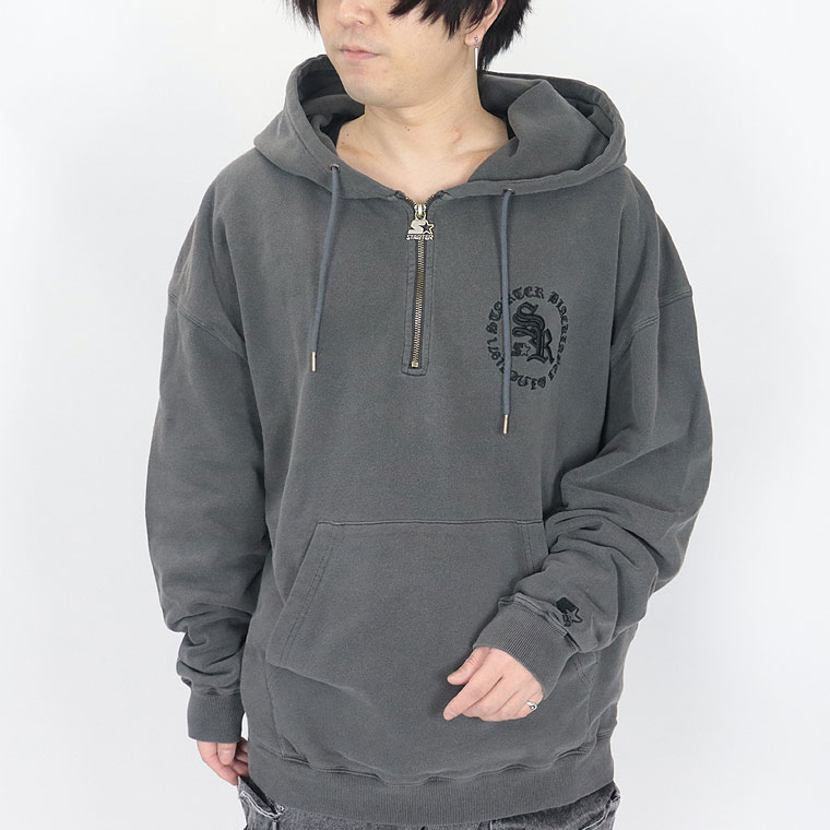 【STARTER】裏毛ピグメント加工サークルロゴハーフジップパーカー
