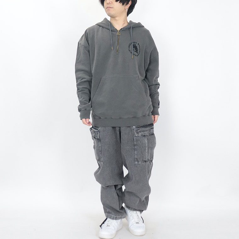 【STARTER】裏毛ピグメント加工サークルロゴハーフジップパーカー