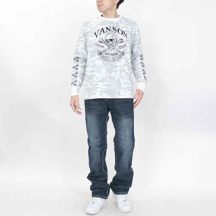 【VANSON】天竺ロンTEE スカルボーン