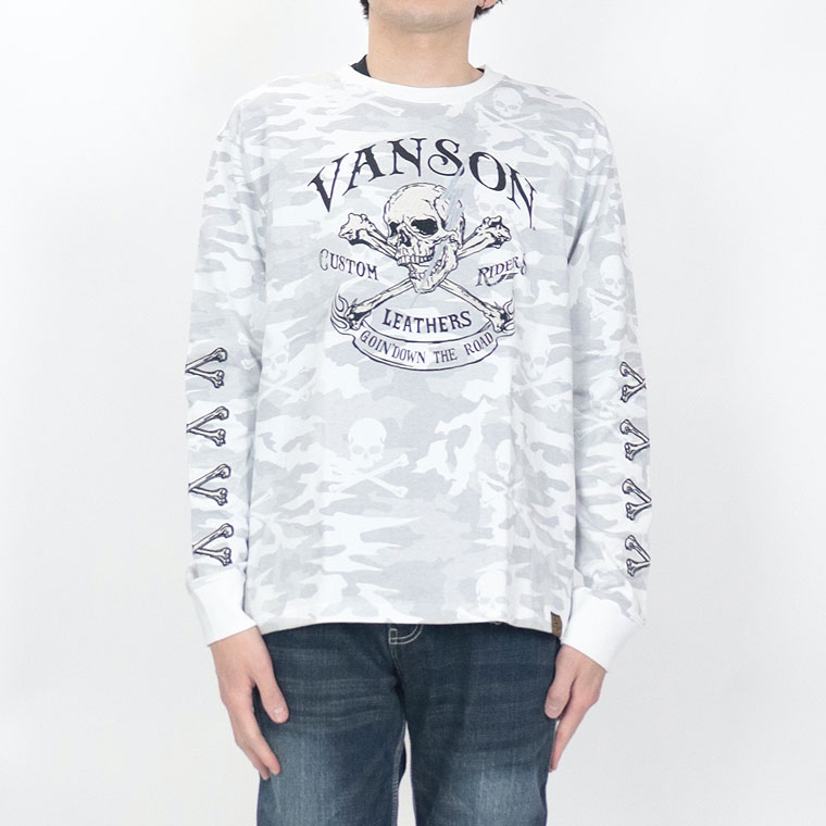 【VANSON】天竺ロンTEE スカルボーン