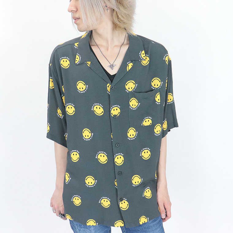 アロハちゃん　さん 夏物新作【Smiley Face × Cali Surf】半袖アロハシャツ ニコちゃん