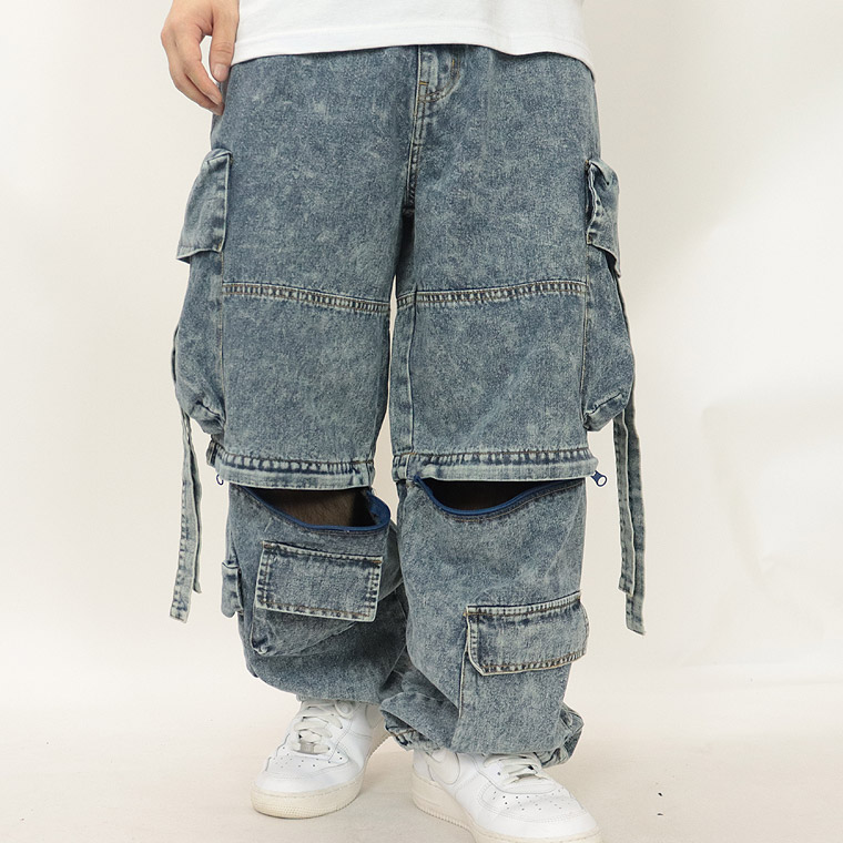 未使用タグ付✨スクホーム 23SS 二二パンツ コットン デニムライク ペイント 2WAY仕様】デニムタクティカルワイドパンツ | アイテムから探す