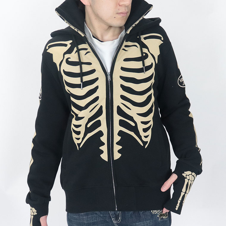 【VANSON】ヒューマンボーンptスカルスタンドカラー裏毛ZIPパーカー