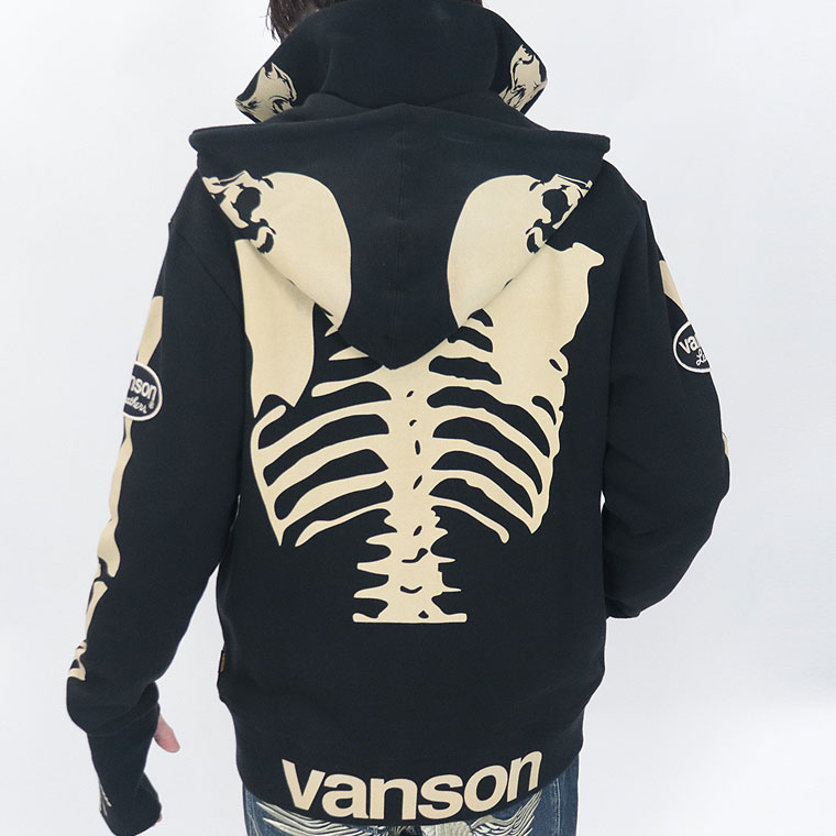 【VANSON】ヒューマンボーンptスカルスタンドカラー裏毛ZIPパーカー