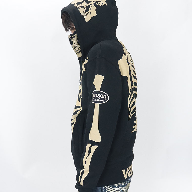vanson パーカー L スカル バンソン ヒューマンボーン スウェット バンソン VANSON ヒューマンボーン 裏毛 スタンドカラー ジップアップ
