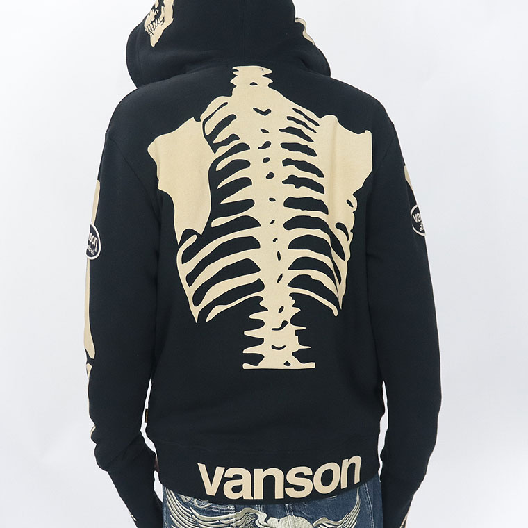 【VANSON】ヒューマンボーンptスカルスタンドカラー裏毛ZIPパーカー