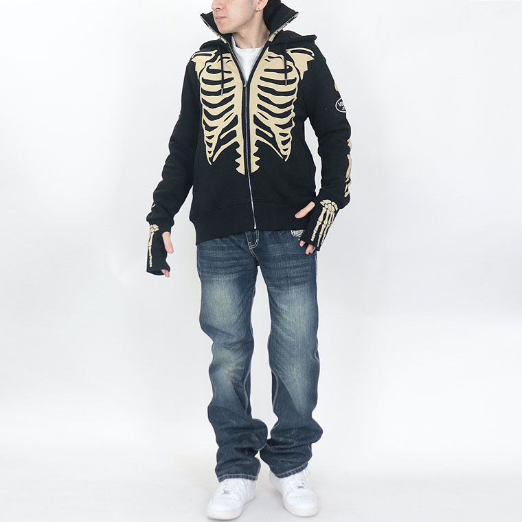 【VANSON】ヒューマンボーンptスカルスタンドカラー裏毛ZIPパーカー