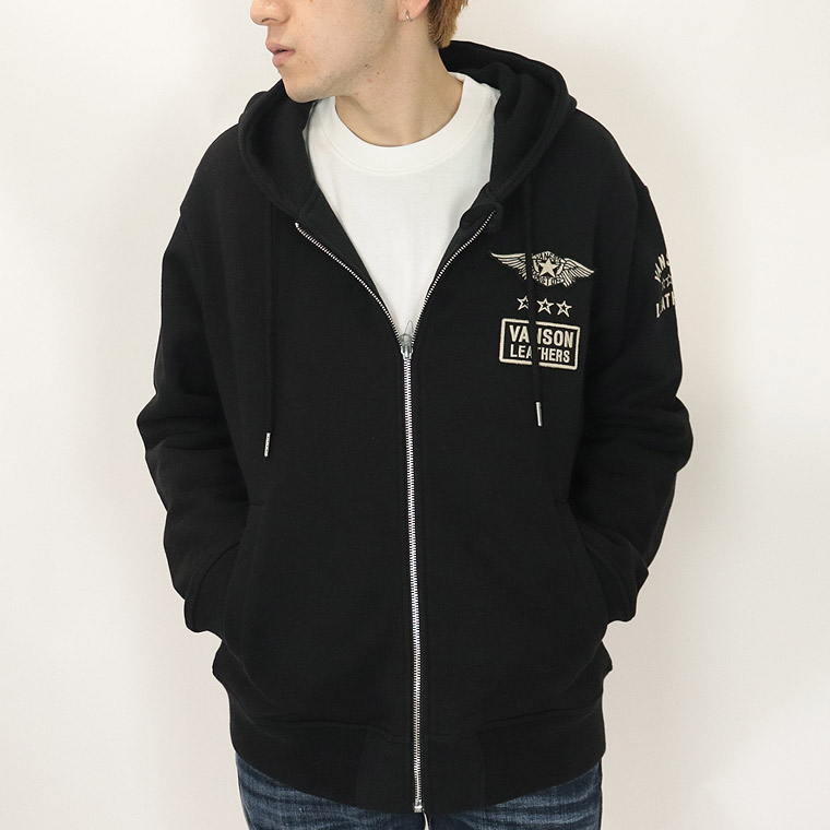 【VANSON】ロゴ刺繍裏毛ZIPパーカー