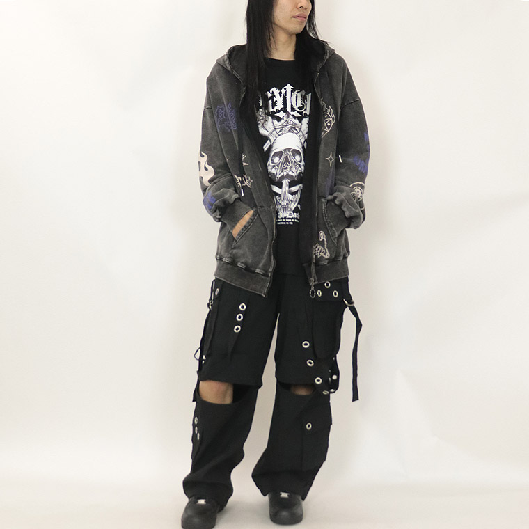 【PSYCHONATION】落書き総柄ケミカル加工BIGシルエットZIPパーカー