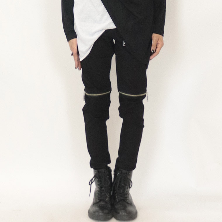 ZIPデザインストレッチスキニーパンツ