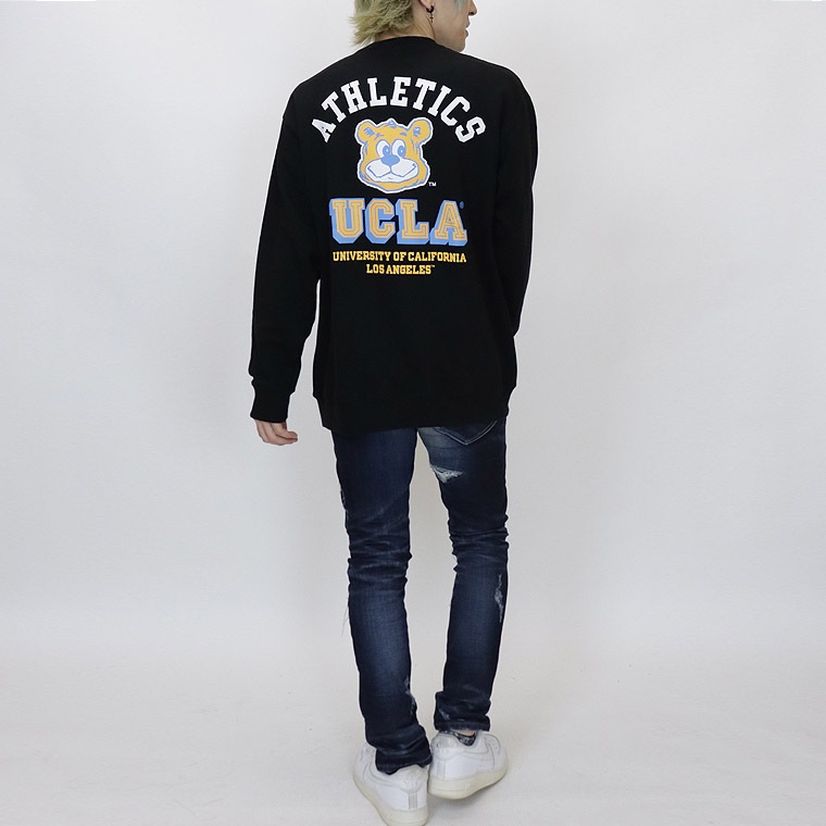 【UCLA/ユーシーエルエー：ジョープリントトレーナー】長袖☆裏毛／スウェット  アメカジ ストリート ユニセックス ペア 254AN1TR175 ホワイト ブラック 新品未使用 少量入荷