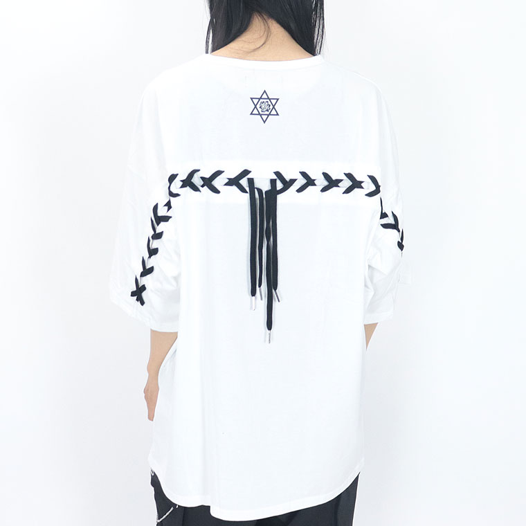 【PSYCHONATION】レースアップ仕様ラインストーンBIGシルエットTシャツ
