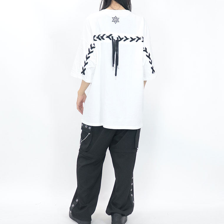【PSYCHONATION】レースアップ仕様ラインストーンBIGシルエットTシャツ