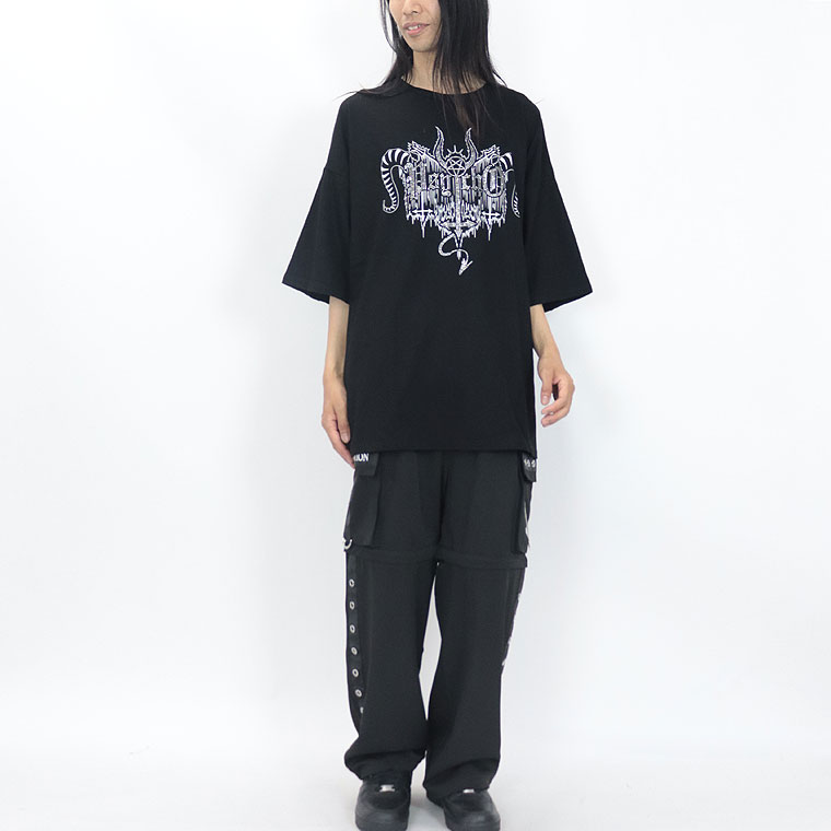 【PSYCHONATION】レースアップ仕様ラインストーンBIGシルエットTシャツ