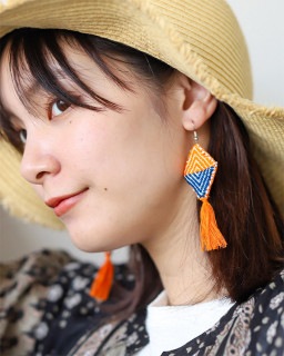 tesoro / 刺繍ピアス ダイヤ / オレンジ×ネイビー [メール便対象品]|tesoro|ブランド