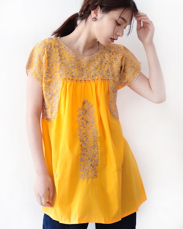 ≪20%OFF≫ tesoro / サンアントニーノ刺繍ブラウス / イエロー 