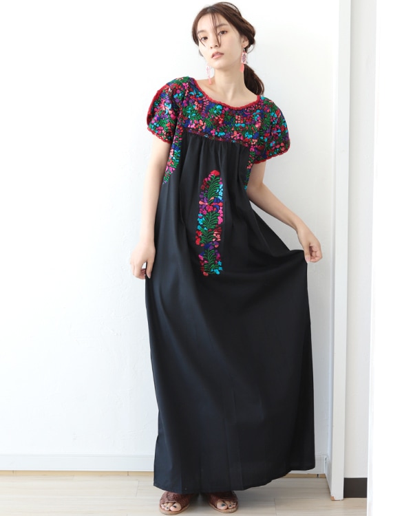 tesoro / サンアントニーノ刺繍ロングワンピース / ブラック｜テソロ  